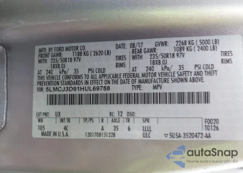 2017 Lincoln Mkc Reserve из США, поврежденный, VIN 5LMCJ3D91HUL69788